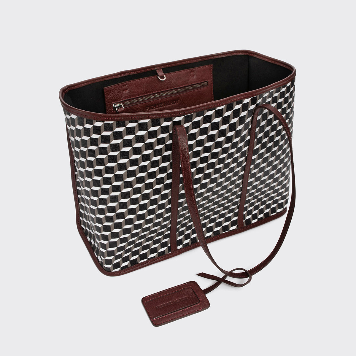 Pierre Hardy CAB TOTE, cube perspective coated canvas and burgundy grained kidskin, view 2