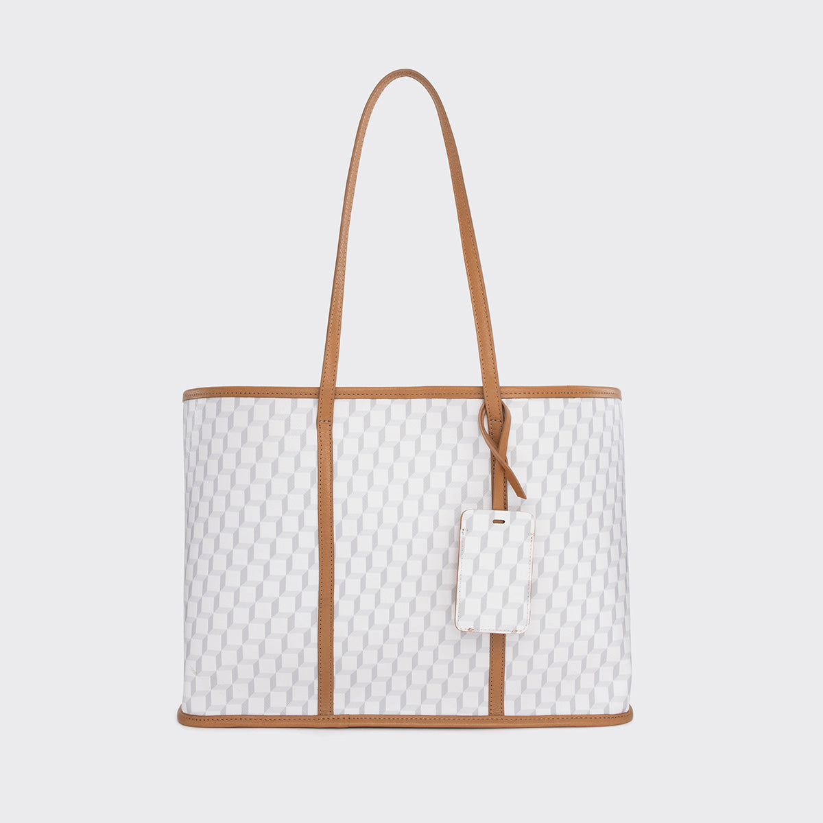 Pierre Hardy CAB TOTE, white cube perspective coated canvas and camel grained kidskin