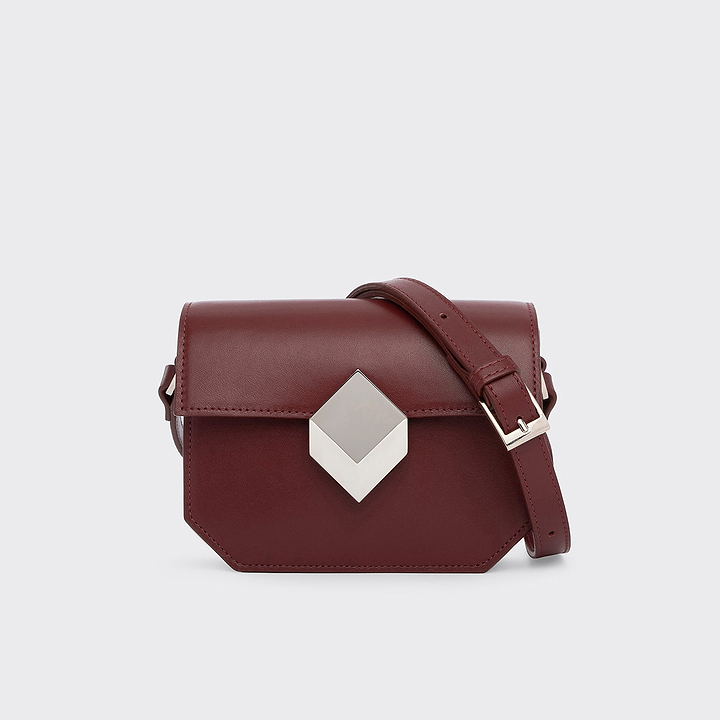 Pierre Hardy MINI PRISM HANDBAG, burgundy calfskin