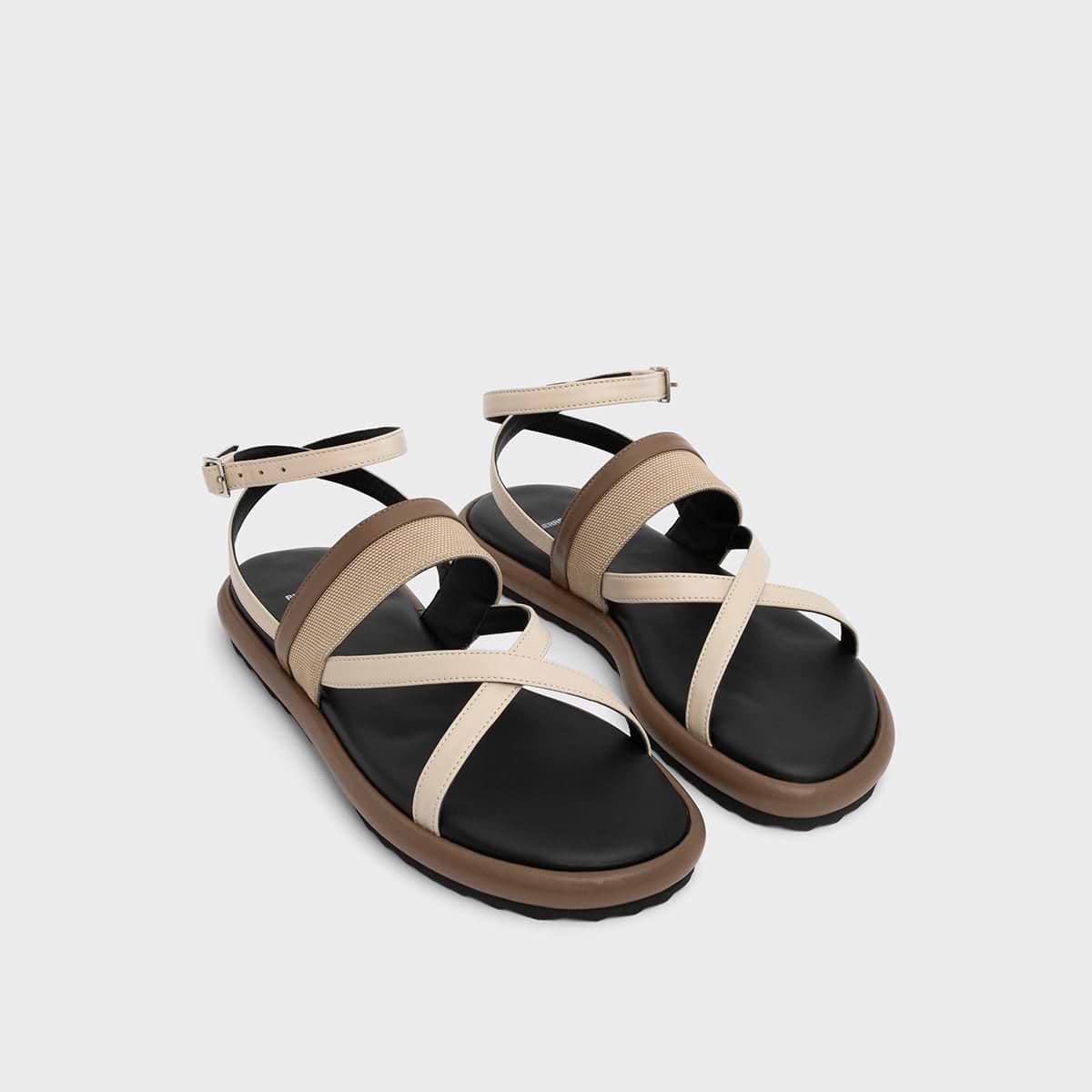 Pierre Hardy ALPHA SANDAL, off-white & camel calfskin and beige nylon canvas, view 4