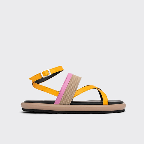 Pierre Hardy ALPHA SANDAL, sun calfskin, pink kidskin and beige nylon canvas