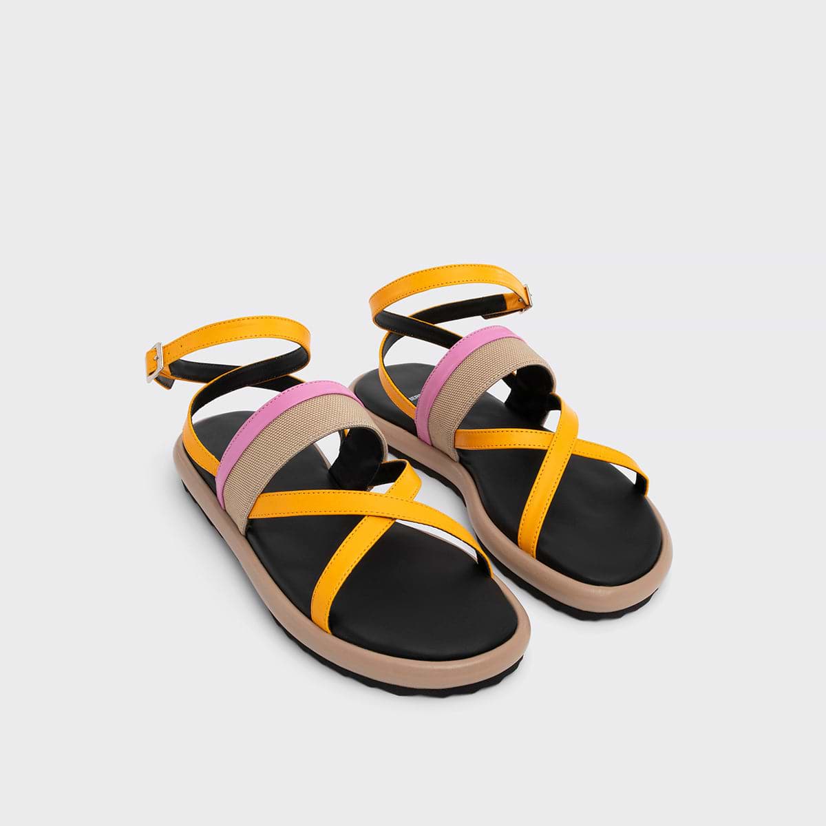 Pierre Hardy ALPHA SANDAL, sun calfskin, pink kidskin and beige nylon canvas, view 5