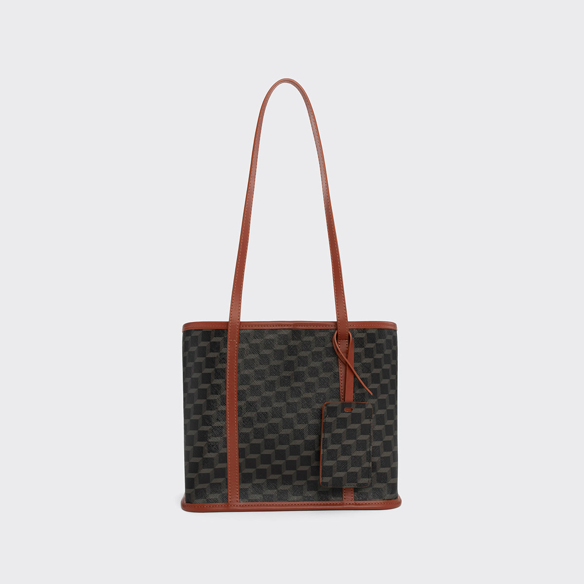 Pierre Hardy MINI CAB TOTE, black cube perspective coated canvas and rust calfskin