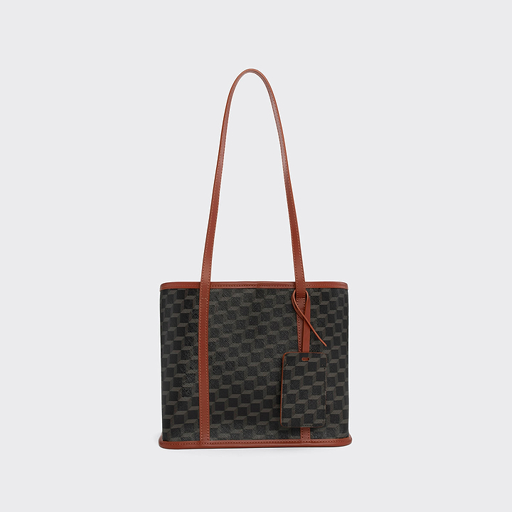 Pierre Hardy MINI CAB TOTE, black cube perspective coated canvas and rust calfskin