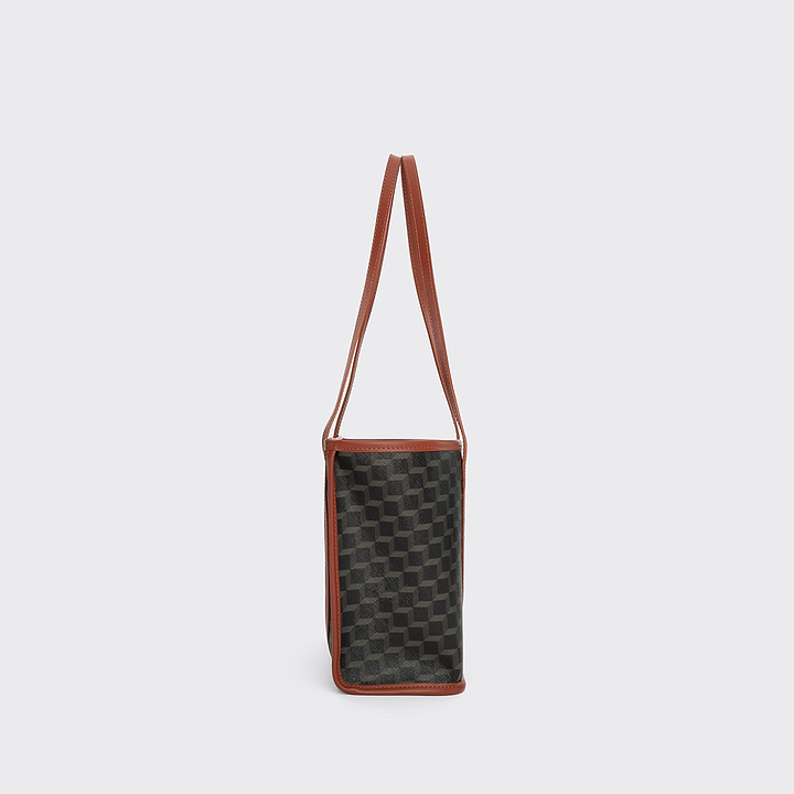 Pierre Hardy MINI CAB TOTE, black cube perspective coated canvas and rust calfskin, view 4
