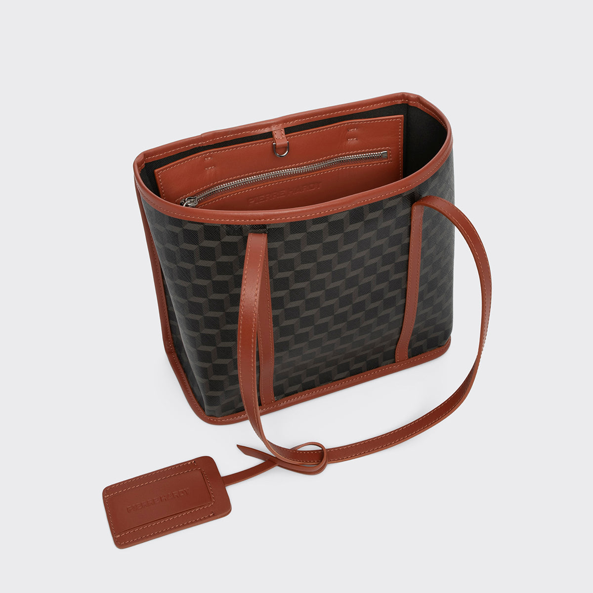Pierre Hardy MINI CAB TOTE, black cube perspective coated canvas and rust calfskin, view 3