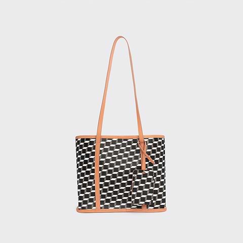 Pierre Hardy MINI CAB TOTE, cube perspective coated canvas and apricot calfskin