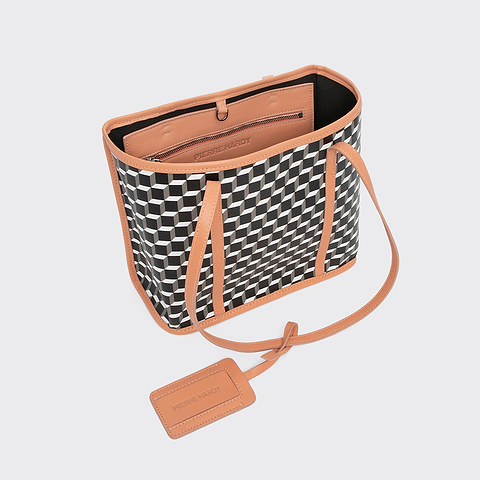 Pierre Hardy MINI CAB TOTE, cube perspective coated canvas and apricot calfskin, view 2