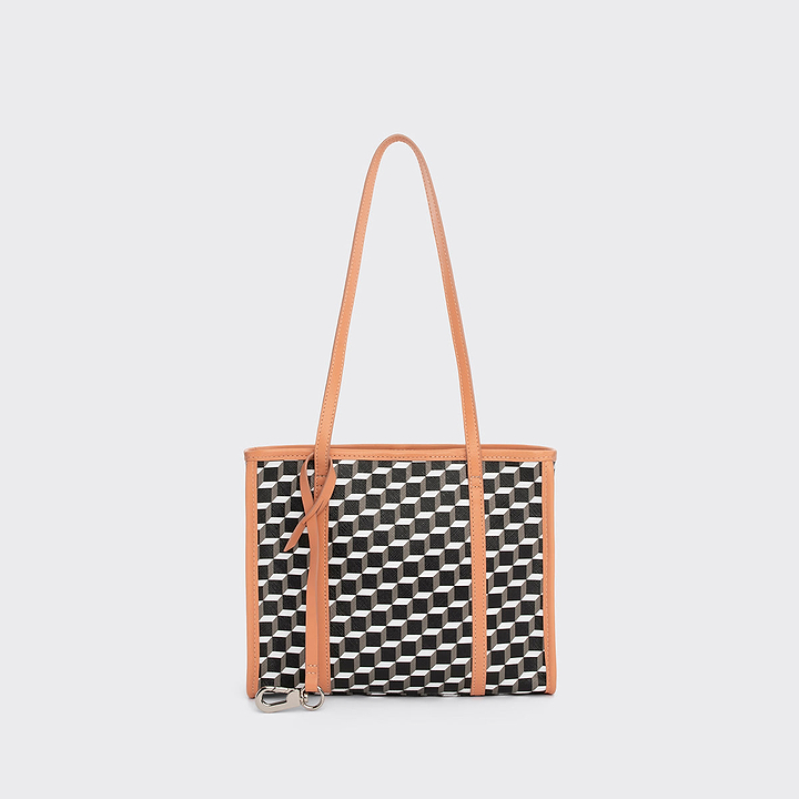 Pierre Hardy MINI CAB TOTE, cube perspective coated canvas and apricot calfskin, view 5