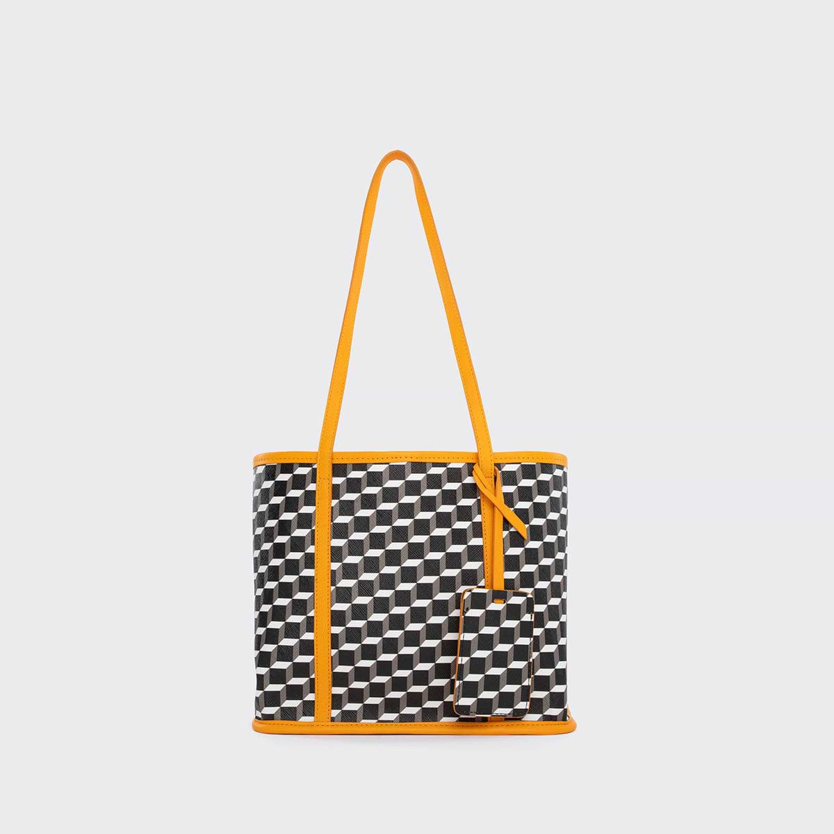 Pierre Hardy MINI CAB TOTE, cube perspective coated canvas and sun lambskin trims