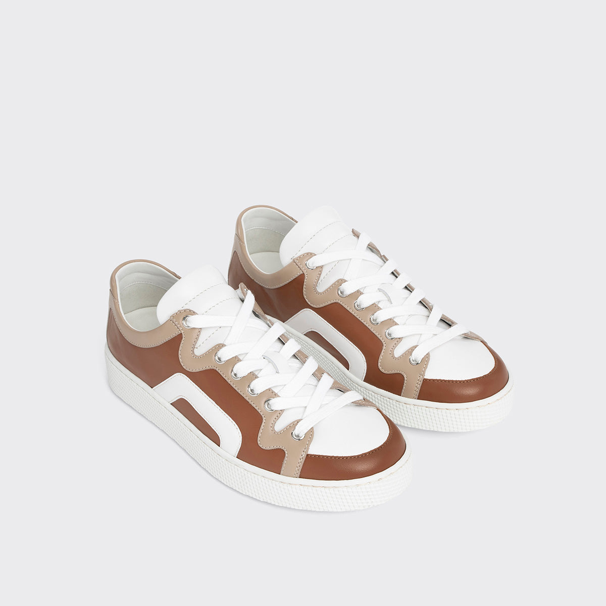 Pierre Hardy ALPHA SNEAKERS - WOMEN, light brown, beige and white calfskin, view 3