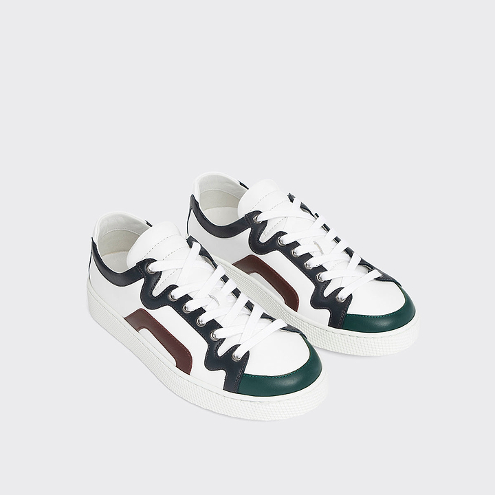 Pierre Hardy ALPHA SNEAKERS - WOMEN, white, green, navy blue and burgundy calfskin, view 3