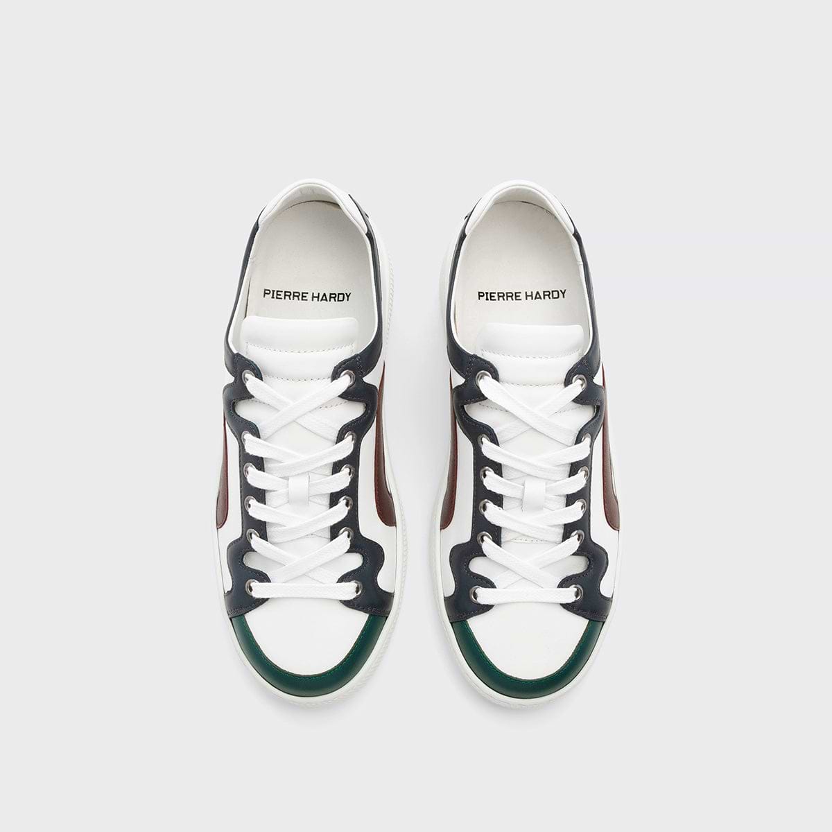 Pierre Hardy ALPHA SNEAKERS - WOMEN, white, green, navy blue and burgundy calfskin, view 2