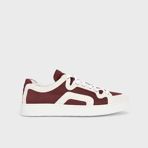 Pierre Hardy ALPHA SNEAKERS - WOMEN, burgundy nylon canvas and white suede calfskin