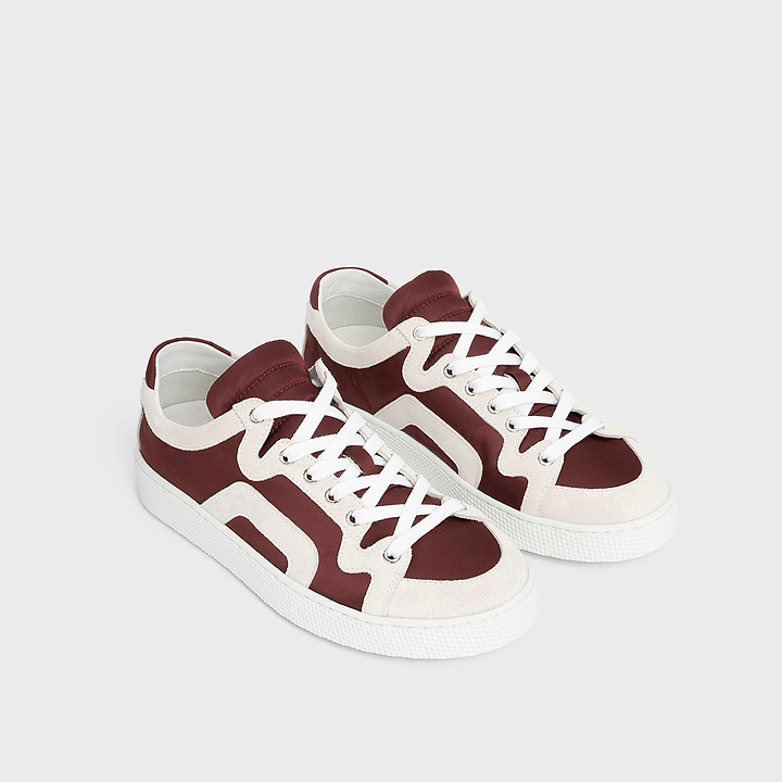 Pierre Hardy ALPHA SNEAKERS - WOMEN, burgundy nylon canvas and white suede calfskin, view 8