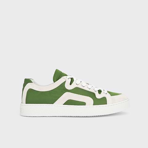 Pierre Hardy ALPHA SNEAKERS - WOMEN, green nylon canvas and white suede calfskin