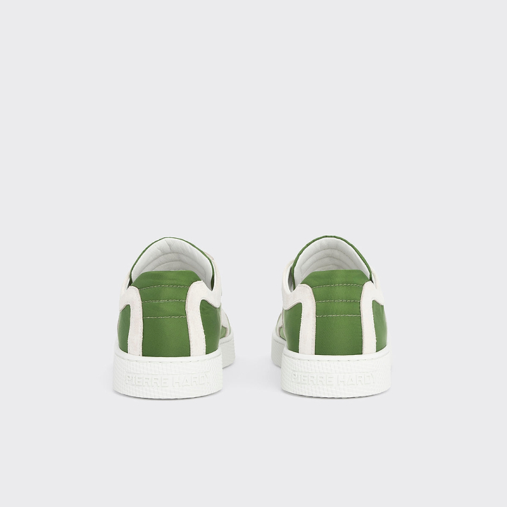 Pierre Hardy ALPHA SNEAKERS - WOMEN, green nylon canvas and white suede calfskin, view 9