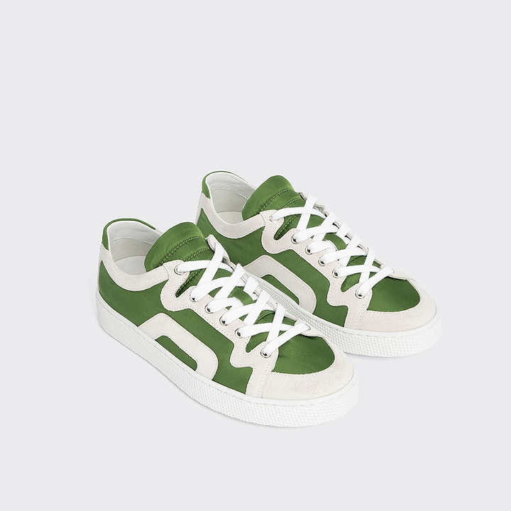 Pierre Hardy ALPHA SNEAKERS - WOMEN, green nylon canvas and white suede calfskin, view 8
