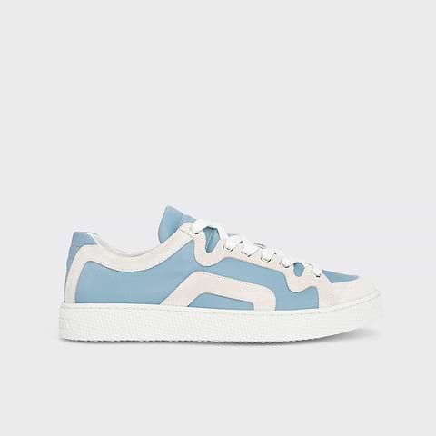 Pierre Hardy ALPHA SNEAKERS - WOMEN, light blue nylon canvas and white suede calfskin
