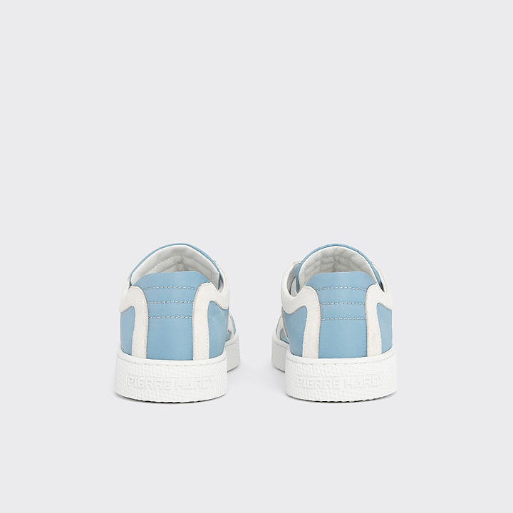 Pierre Hardy ALPHA SNEAKERS - WOMEN, light blue nylon canvas and white suede calfskin, view 9