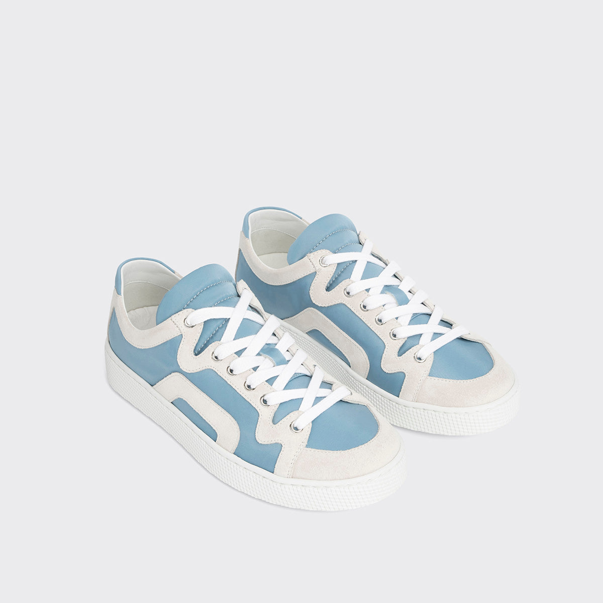 Pierre Hardy ALPHA SNEAKERS - WOMEN, light blue nylon canvas and white suede calfskin, view 8