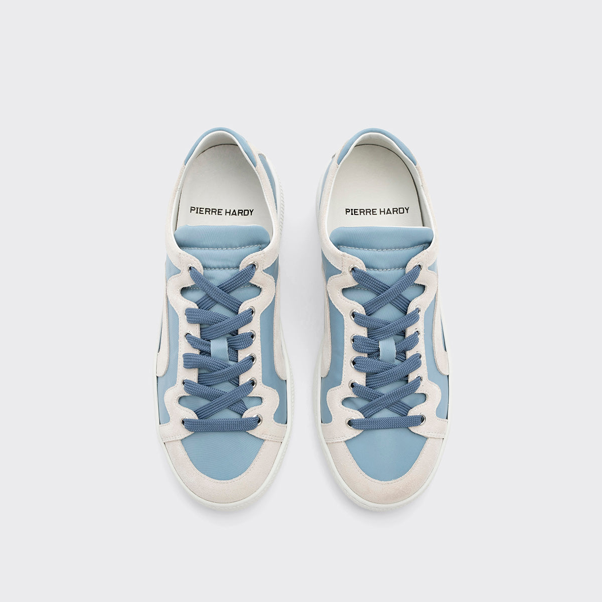 Pierre Hardy ALPHA SNEAKERS - WOMEN, light blue nylon canvas and white suede calfskin, view 6