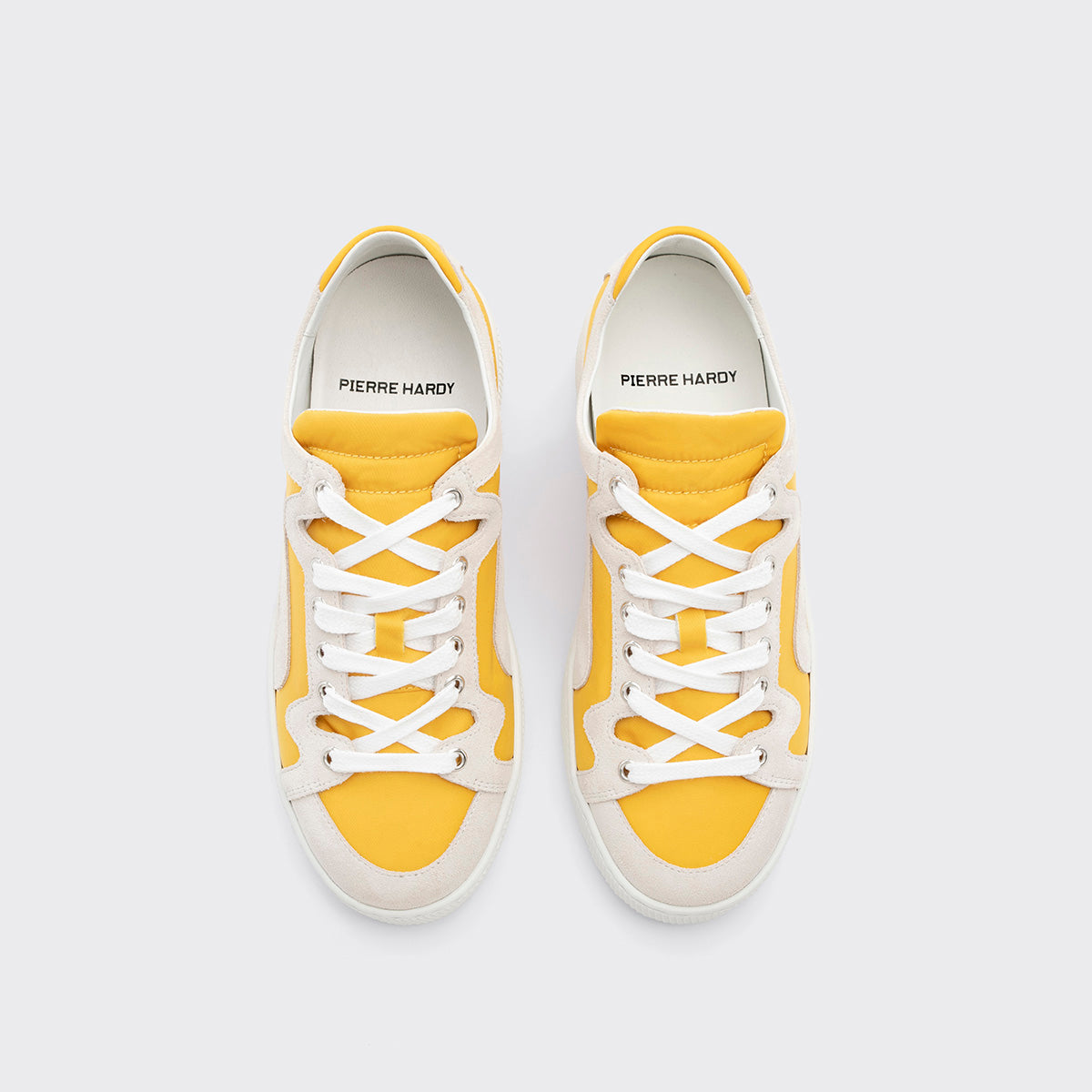 Pierre Hardy ALPHA SNEAKERS - WOMEN, yellow nylon canvas and white suede calfskin, view 3