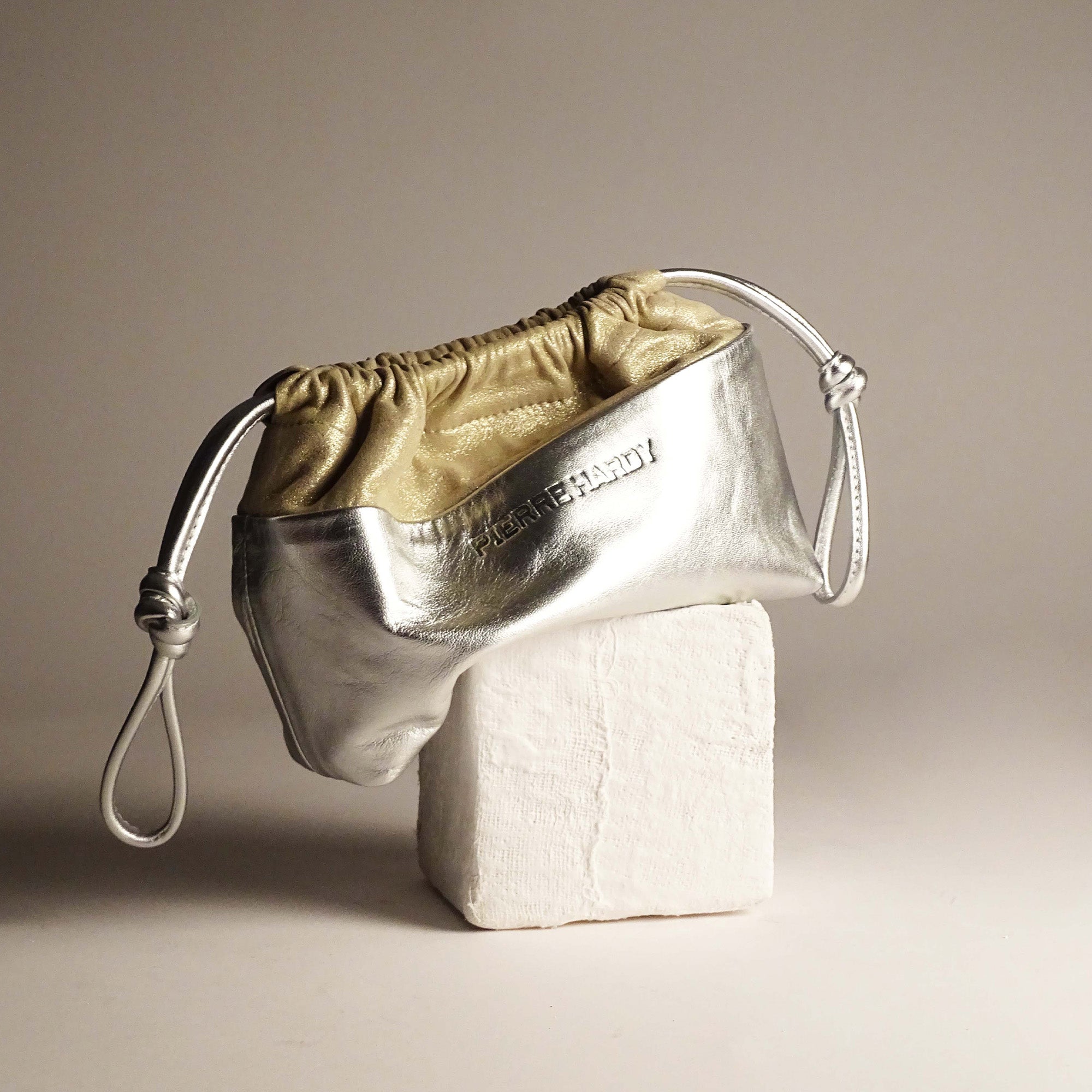 Pierre Hardy MINI TWIN CLUTCH, silver metallic kidskin and champagne lambskin, view 7