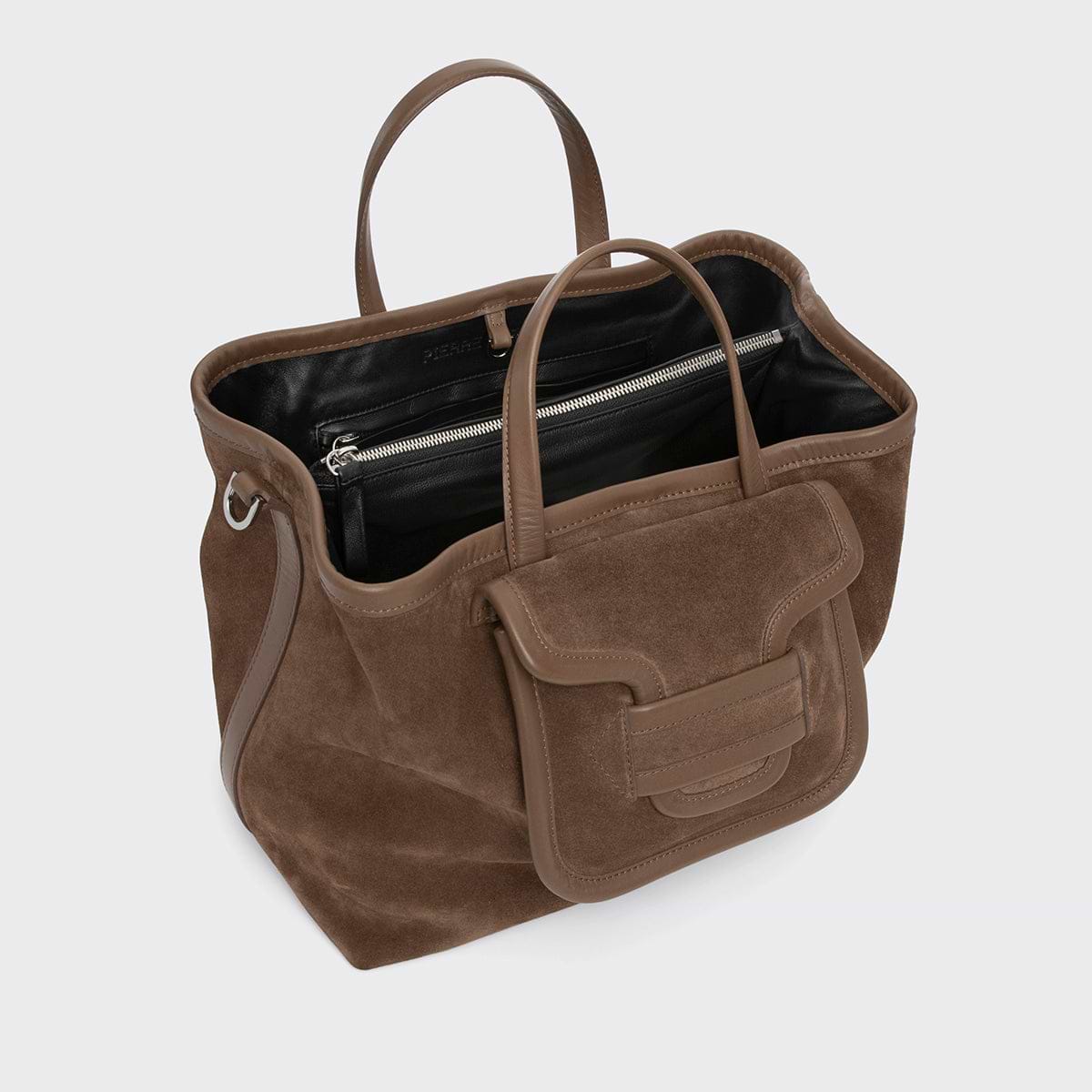 Pierre Hardy ALPHA DAY TOTE, light brown suede calfskin and camel calfskin, view 4
