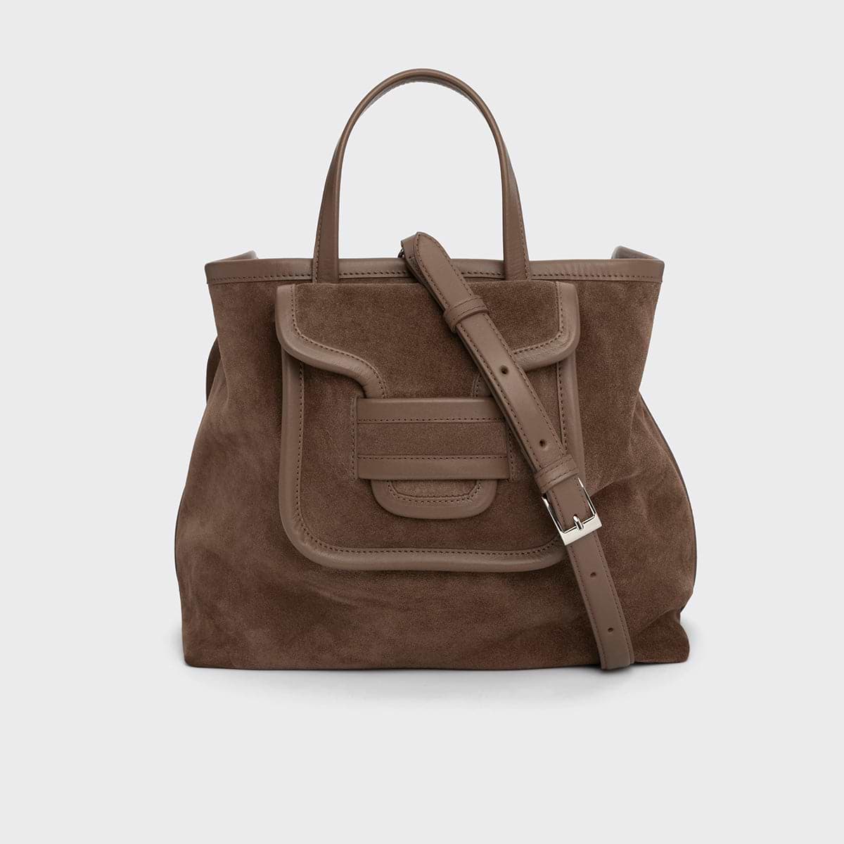 Pierre Hardy ALPHA DAY TOTE, light brown suede calfskin and camel calfskin