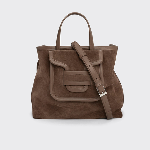 Pierre Hardy ALPHA DAY TOTE, light brown suede calfskin and camel calfskin