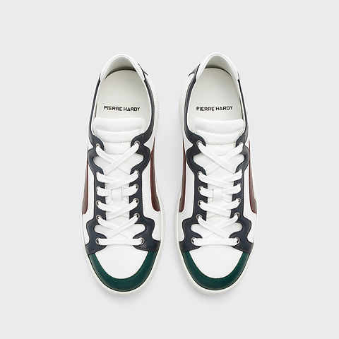Pierre Hardy ALPHA SNEAKERS - MEN, white, green, navy blue and burgundy calfskin, view 2