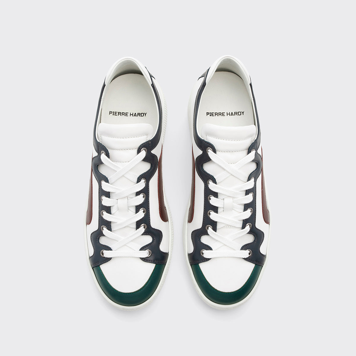 Pierre Hardy ALPHA SNEAKERS - MEN, white, green, navy blue and burgundy calfskin, view 2