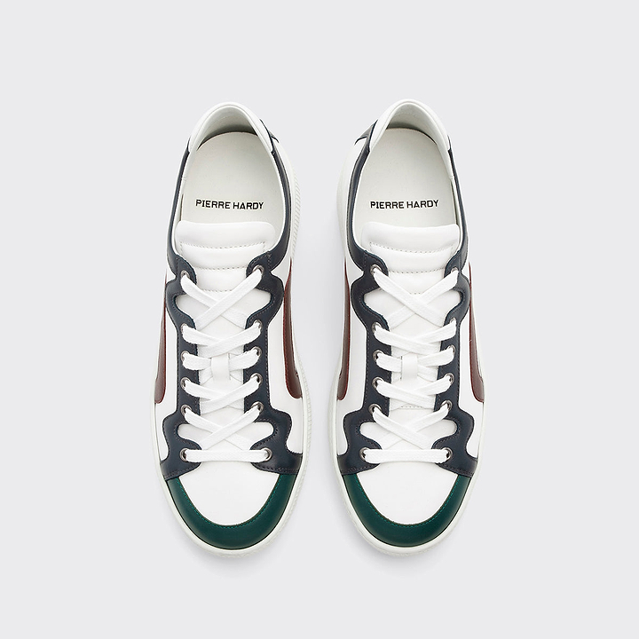 Pierre Hardy ALPHA SNEAKERS - MEN, white, green, navy blue and burgundy calfskin, view 2