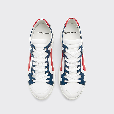 Pierre Hardy ALPHA SNEAKERS - MEN, white, navy and red calfskin, view 2