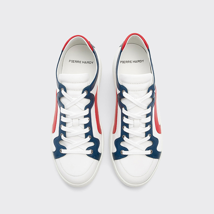 Pierre Hardy ALPHA SNEAKERS - MEN, white, navy and red calfskin, view 2