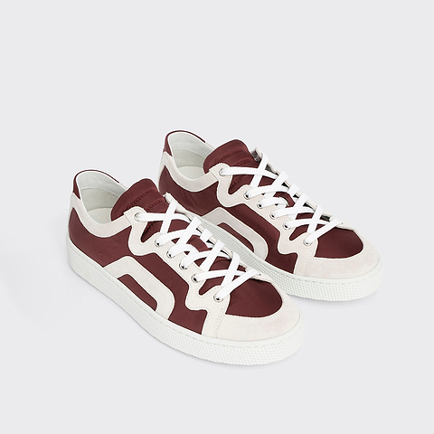 Pierre Hardy ALPHA SNEAKERS - MEN, burgundy nylon canvas and white suede calfskin, view 2