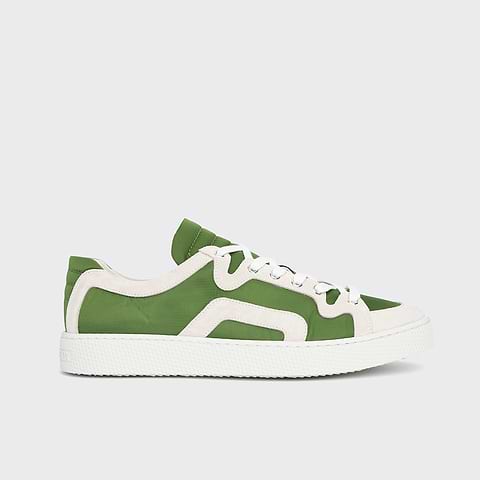 Pierre Hardy ALPHA SNEAKERS - MEN, green nylon canvas and white suede calfskin