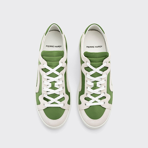Pierre Hardy ALPHA SNEAKERS - MEN, green nylon canvas and white suede calfskin, view 2