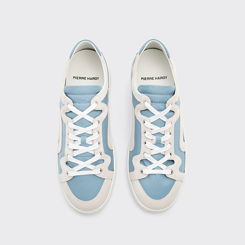 Pierre Hardy ALPHA SNEAKERS - MEN, light blue nylon canvas and white suede calfskin, view 2