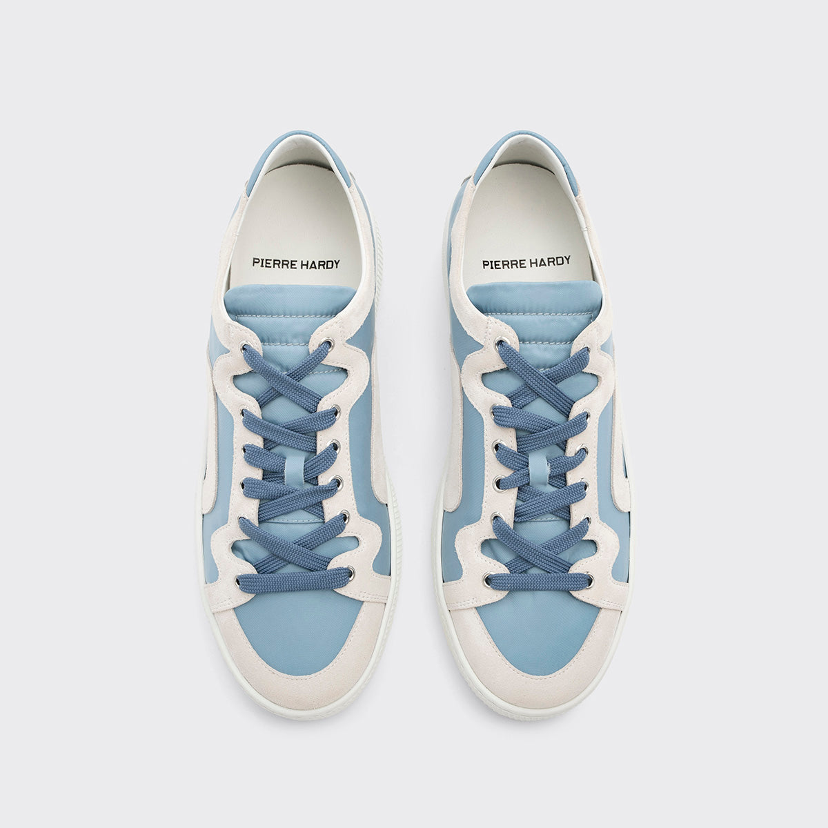 Pierre Hardy ALPHA SNEAKERS - MEN, light blue nylon canvas and white suede calfskin, view 6