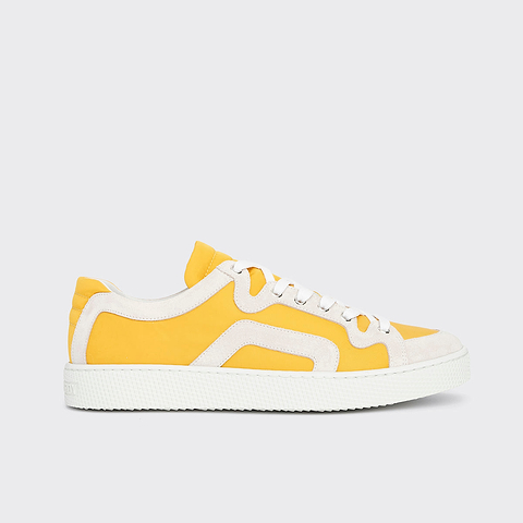 Pierre Hardy ALPHA SNEAKERS - MEN, yellow nylon canvas and white suede calfskin