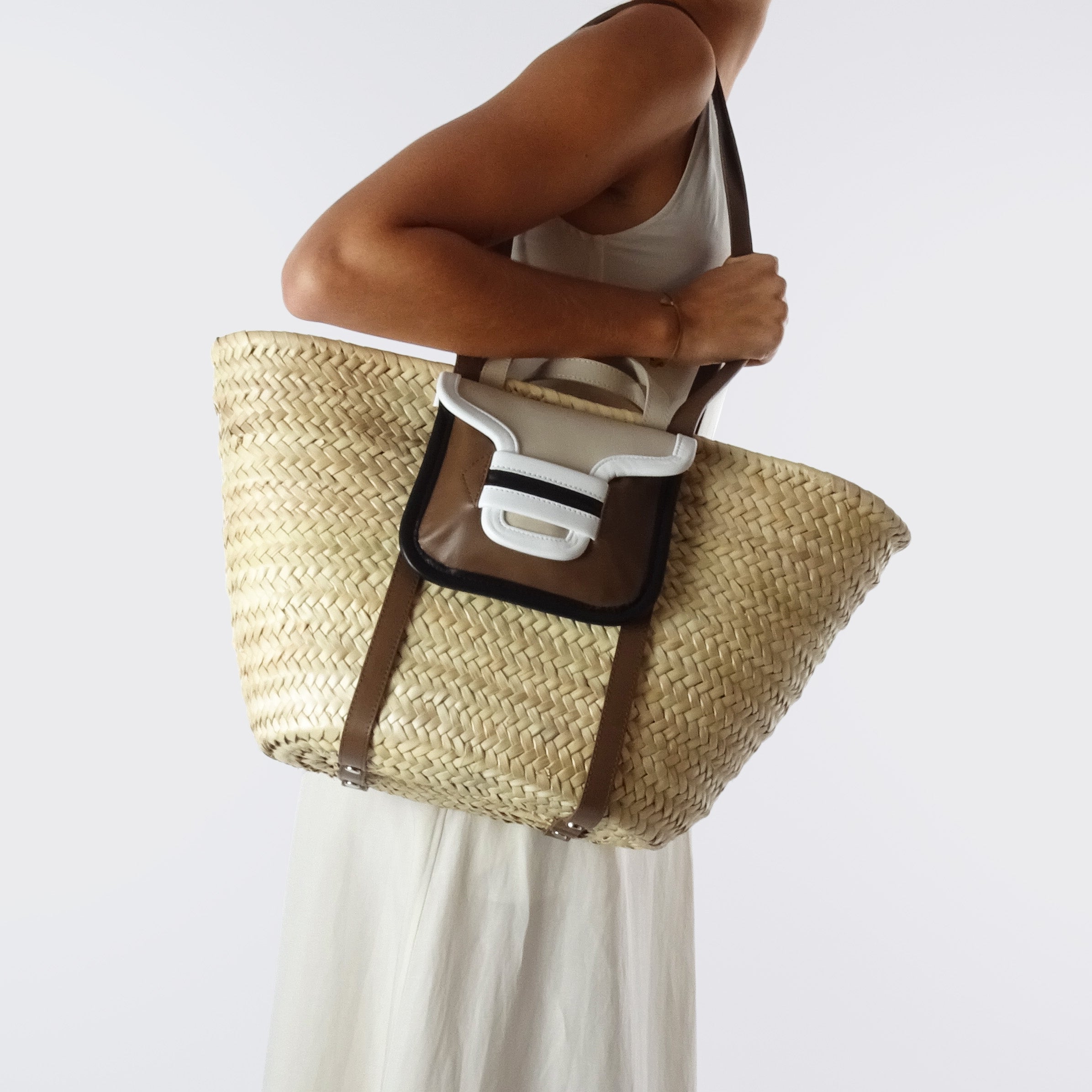 Pierre Hardy ALPHA BASKET, camel, off-white & black lambskin and white calfskin, view 3