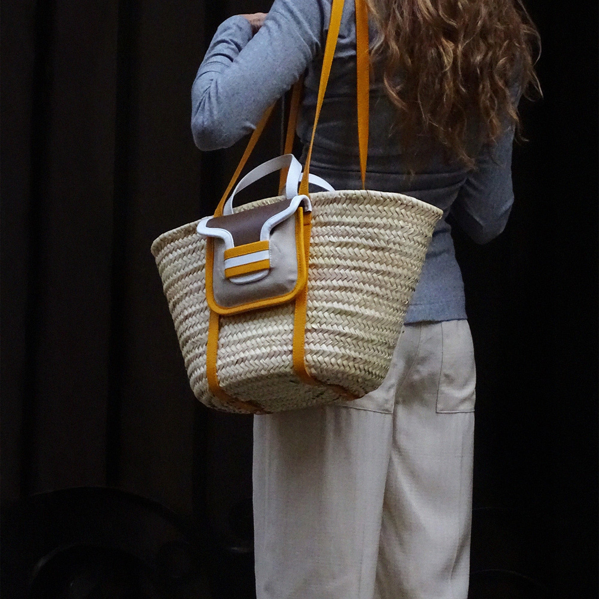 Pierre Hardy ALPHA BASKET, camel & off-white lambskin and sun & white calfskin, view 4