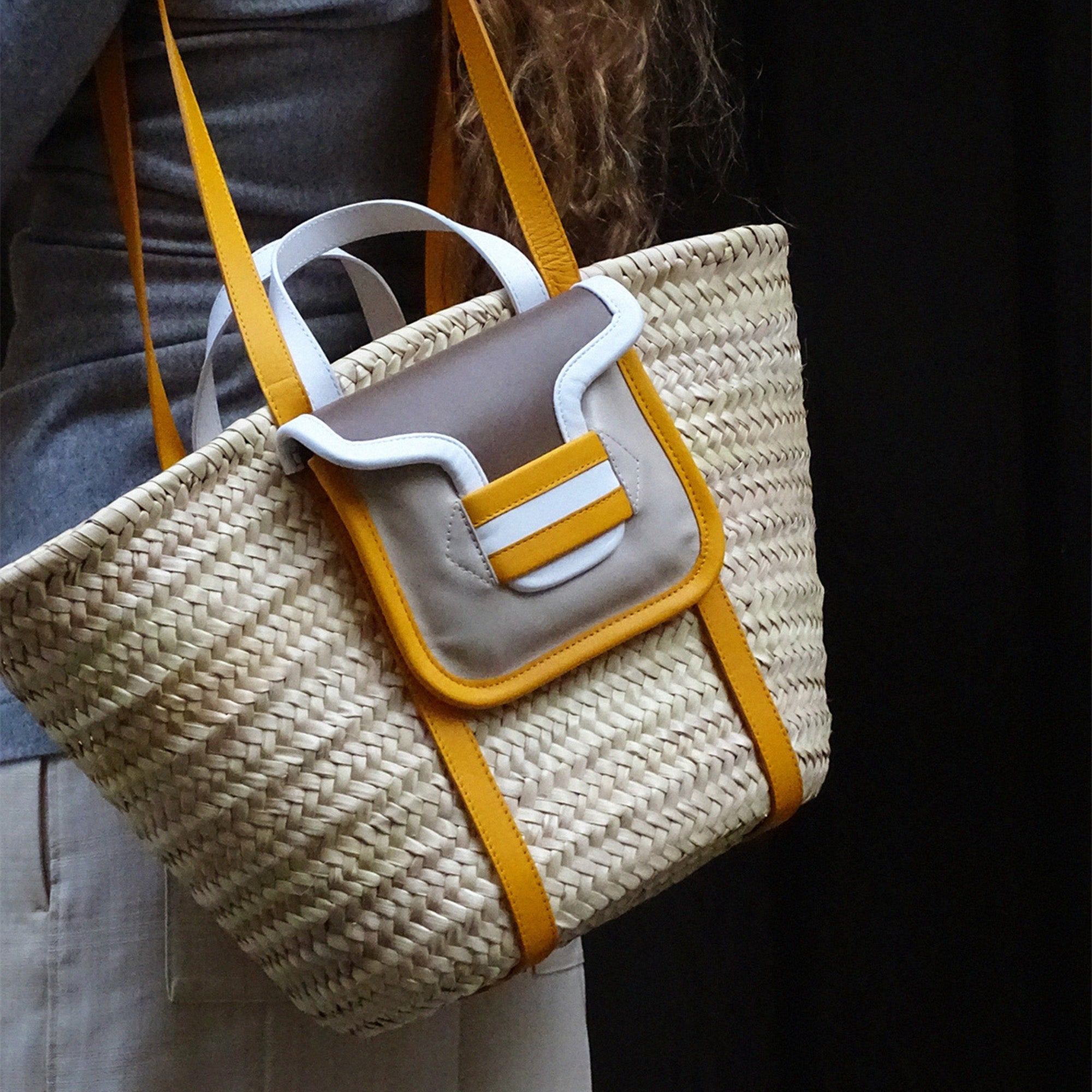 Pierre Hardy ALPHA BASKET, camel & off-white lambskin and sun & white calfskin, view 3