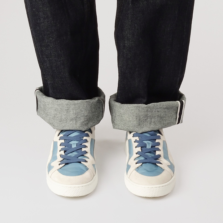 Pierre Hardy ALPHA SNEAKERS - MEN, light blue nylon canvas and white suede calfskin, view 4