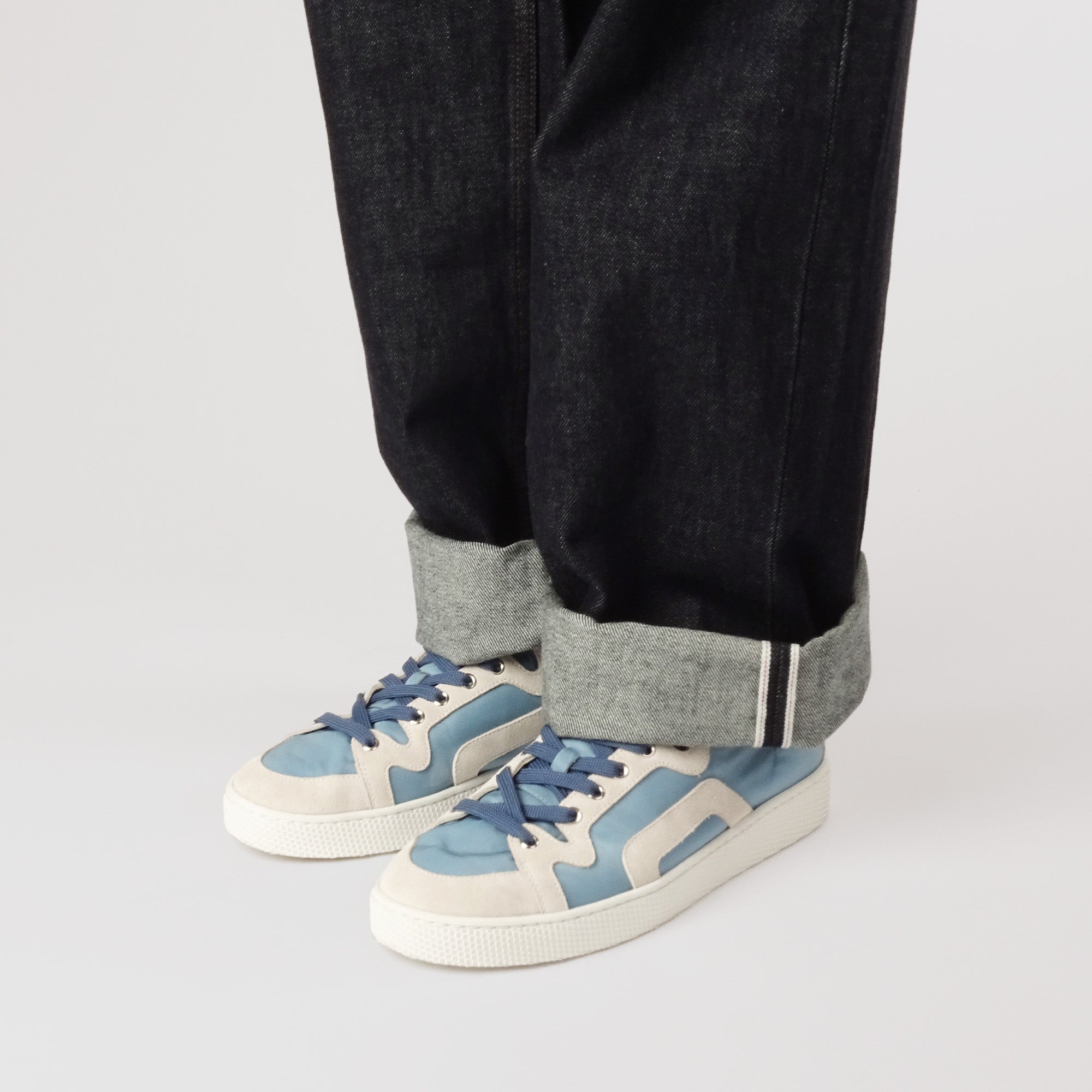 Pierre Hardy ALPHA SNEAKERS - MEN, light blue nylon canvas and white suede calfskin, view 5