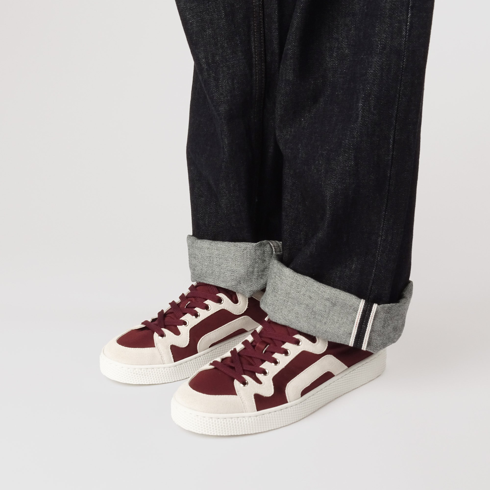 Pierre Hardy ALPHA SNEAKERS - MEN, burgundy nylon canvas and white suede calfskin, view 5
