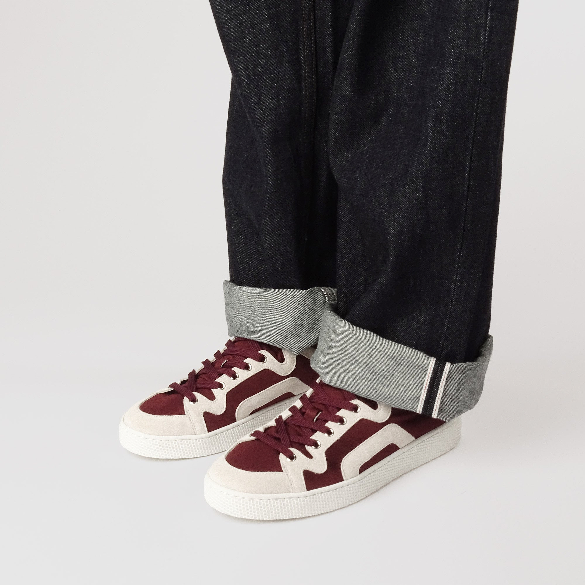 Pierre Hardy ALPHA SNEAKERS - MEN, burgundy nylon canvas and white suede calfskin, view 5