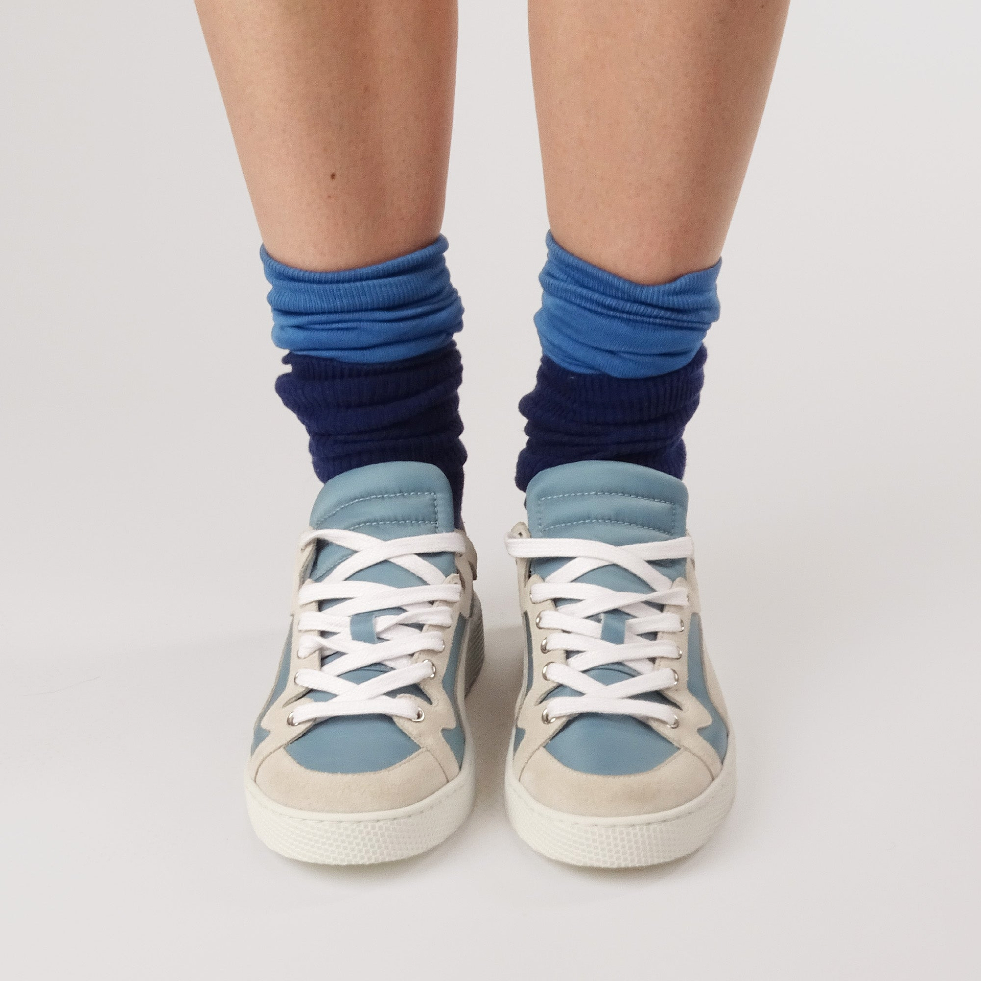 Pierre Hardy ALPHA SNEAKERS - WOMEN, light blue nylon canvas and white suede calfskin, view 4